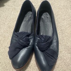 Mansur Gavriel Navy Bow Loafers